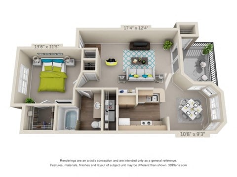 Floor plan for 1 bed, 1 bath, 759 sqft